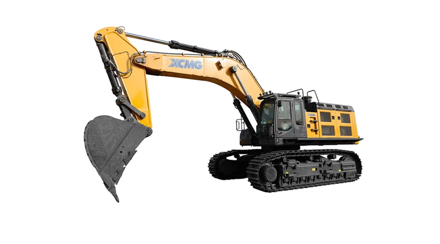 XCMG XE750G 75-ton heavy-duty mining excavator with a 5.2m³ rock bucket, side view banner