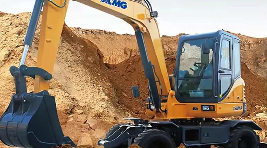 XCMG wheeled excavator for mining site preparation and earthmoving operations in a quarry environment banner