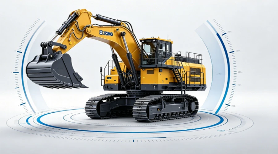 A professional heavy-duty yellow XCMG mining excavator for sale, featuring a large-capacity bucket and advanced hydraulic arm design for global mining operations